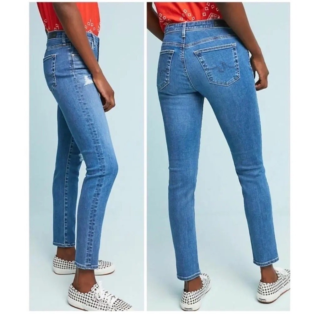 AG Adriano Goldschmied Stevie Ankle Jeans‎ Womens 27 Blue Slim Distressed Denim